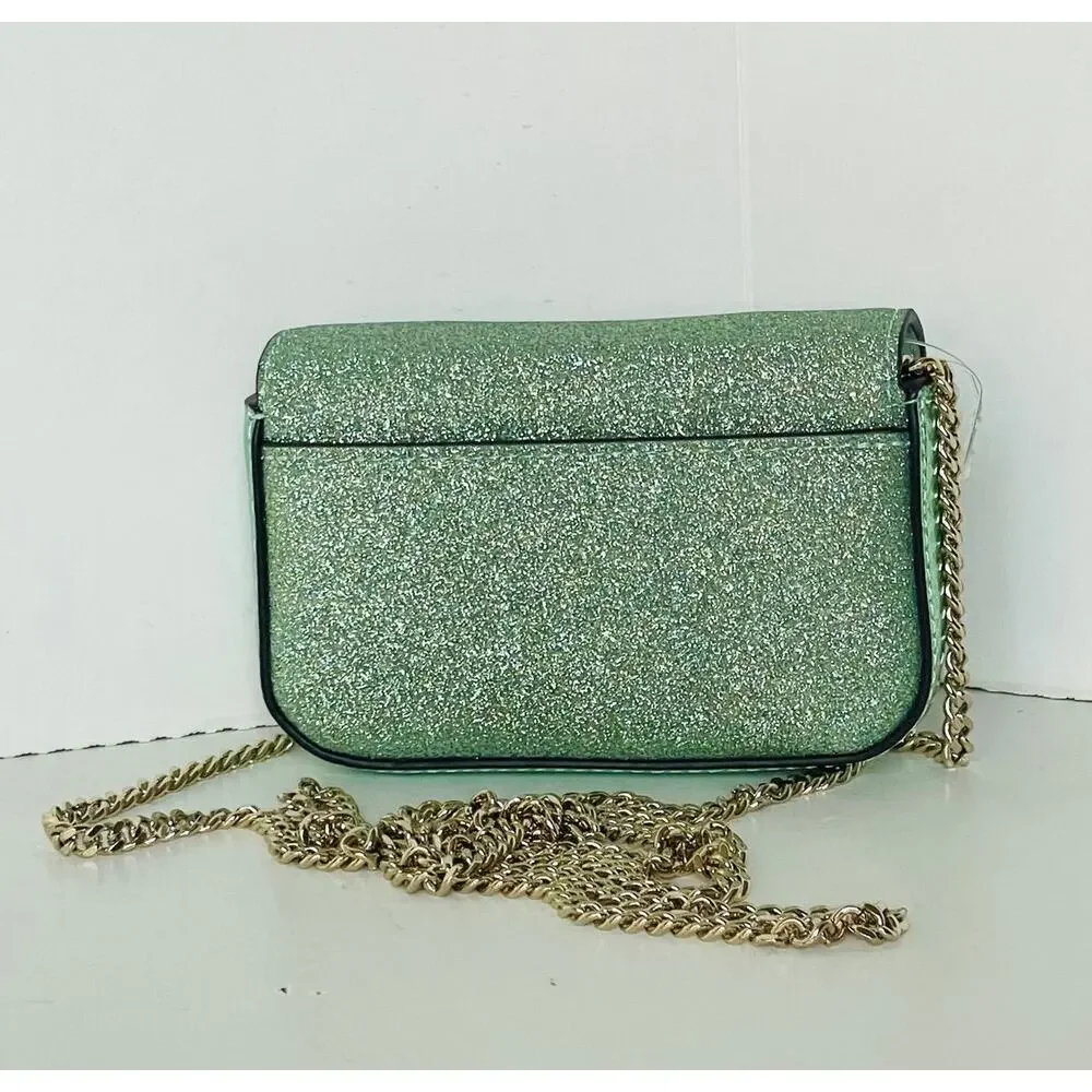 Kate Spade Kenzie Glitter Card Case Crossbody Seawater Green Mini